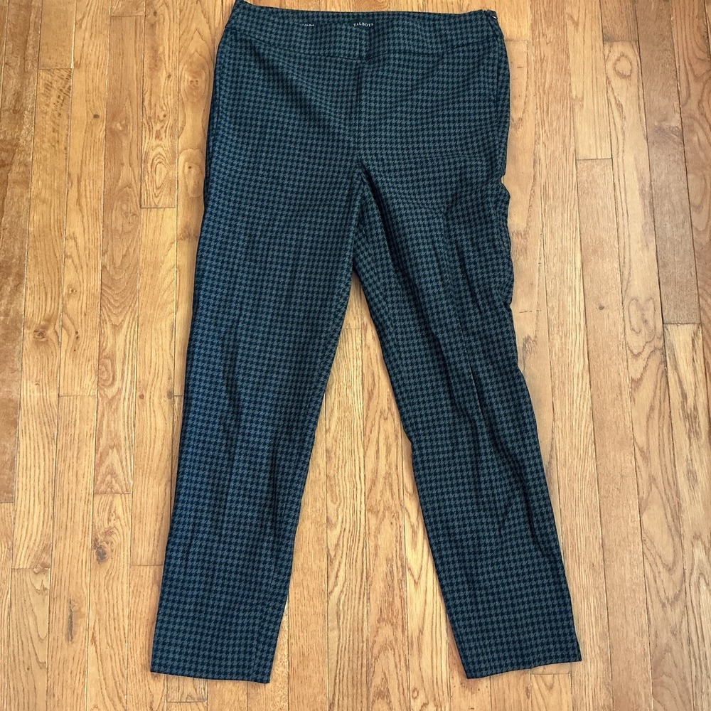 Talbots Chatham Ankle Pants Womens 12 Black Plaid Slim Stretch Career